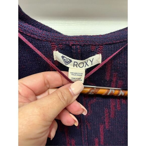 ROXY Burgundy & Navy Short Sleeve Open Front Cardigan Hoodie O/S - Picture 4 of 7